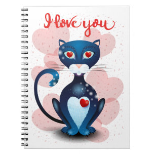 Schwarze Katze in Liebe Notizblock