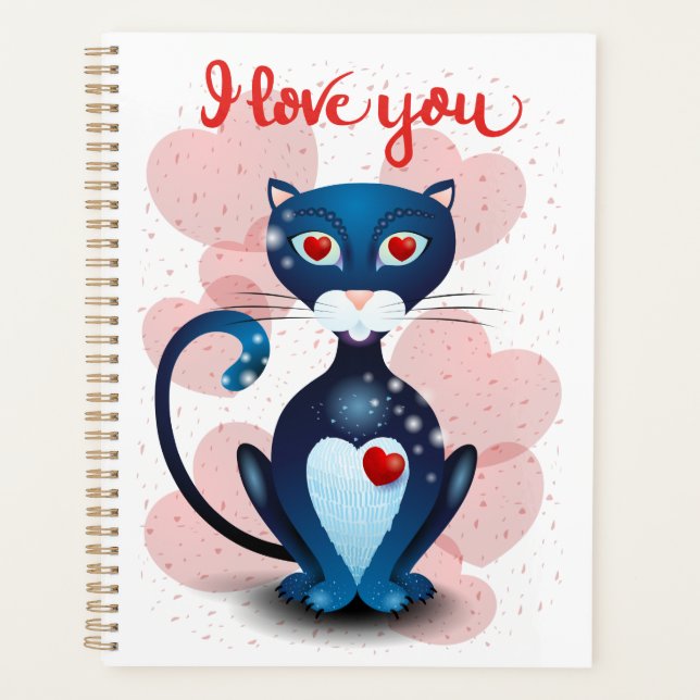 Schwarze Katze in Liebe Planer (Vorderseite)