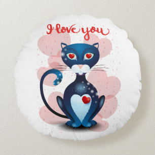 Schwarze Katze in Liebe Rundes Kissen