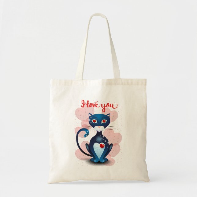 Schwarze Katze in Liebe Tragetasche (Vorne)