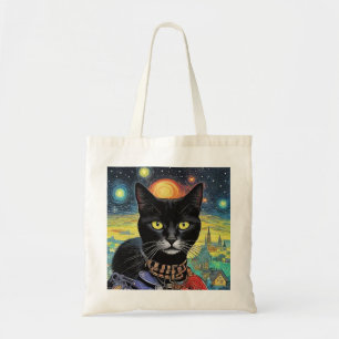 Schwarze Katze in Nacht 5 Tragetasche