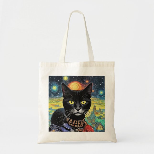 Schwarze Katze in Nacht 5 Tragetasche (Vorne)