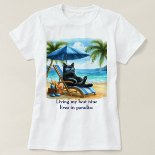 Schwarze Katze in Paradise Beach Time  T-Shirt