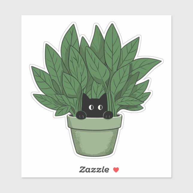 Schwarze Katze in Pflanze Vase Aufkleber (Blatt)
