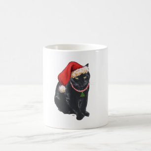 Schwarze Katze in Santa-Mütze Kaffeetasse