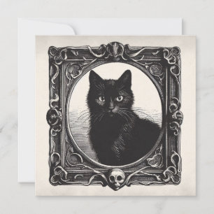 Schwarze Katze in spookem Rahmen Goth-Flach-Grußka Karte