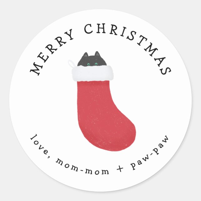 Schwarze Katze in Strumpf Geschenkaufkleber Runder Aufkleber (Vorderseite)