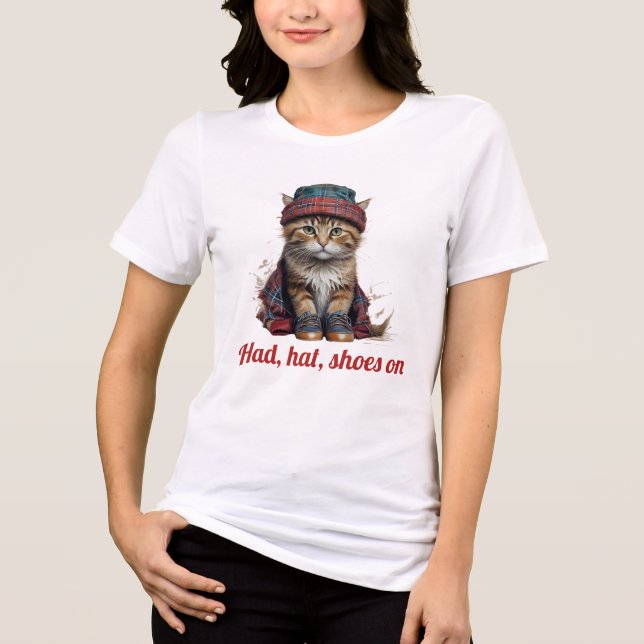 Schwarze Katze in Tarnung - hatte Hutschuhe an Tri-Blend Shirt (Vorderseite)