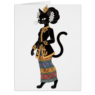 Schwarze Katze in traditioneller Batik-Kebaya-Kuns