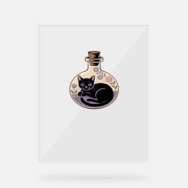 Schwarze Katze in Tränen Flasche Klassischer T - S Acrylschild (Vorderseite)