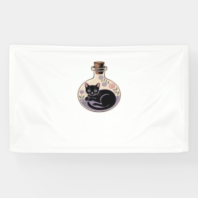 Schwarze Katze in Tränen Flasche Klassischer T - S Banner (Horizontal)