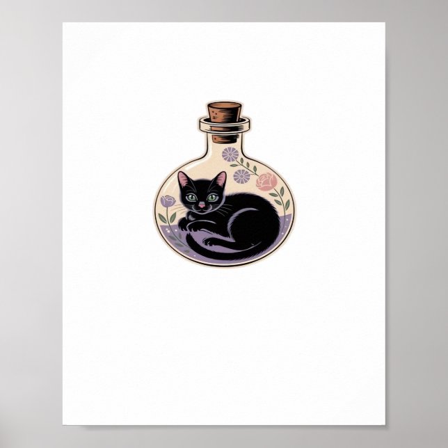 Schwarze Katze in Tränen Flasche Klassischer T - S Poster (Vorne)