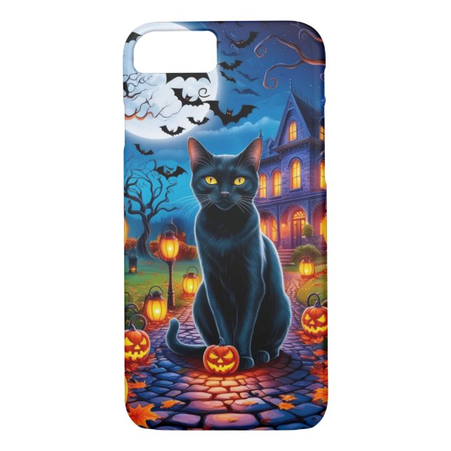 Schwarze Katze in verzauberter Halloween-Landschaf Case-Mate iPhone Hülle (Rückseite)