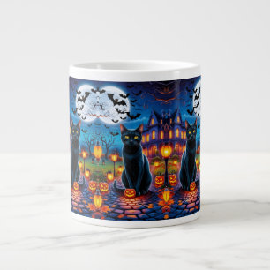 Schwarze Katze in verzauberter Halloween-Landschaf Jumbo-Tasse