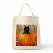 Schwarze Katze in Wasserfarbe, Pumpkin Herbstwaldh