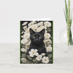 Schwarze Katze in weißen Blume Dankeskarte