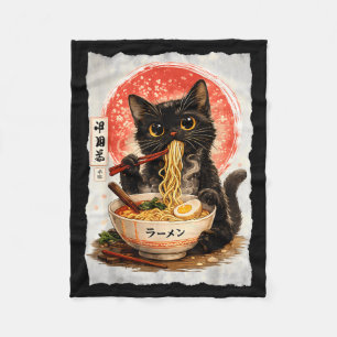Schwarze Katze isst Ramen süße Kawaii Anime-Katze Fleecedecke