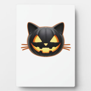 Schwarze Katze Jack o'Lantern Emoji Classic T-Shir Fotoplatte