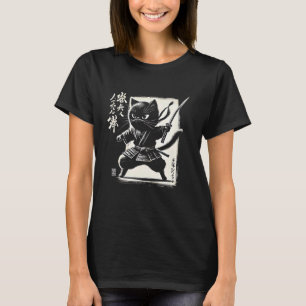Schwarze Katze Japanischer Samurai Krieger Ninja J T-Shirt