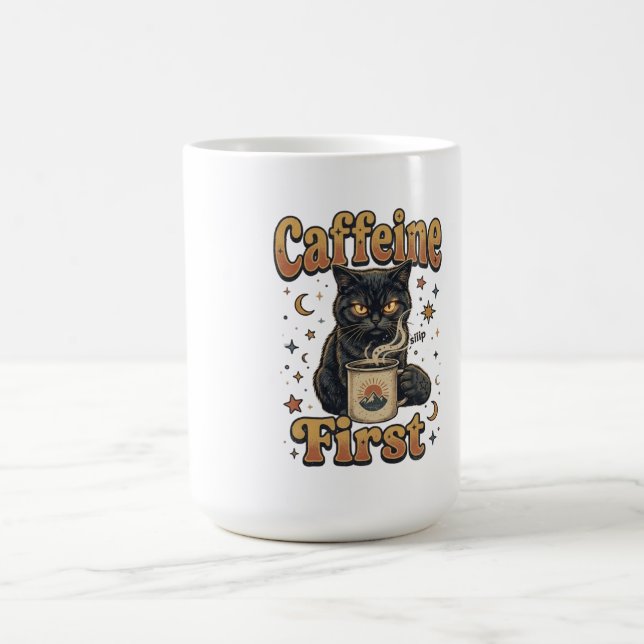 Schwarze Katze Kaffee Morgen Design Kaffeetasse (Mittel)