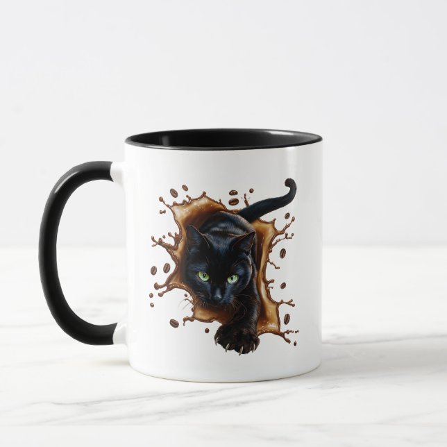 Schwarze Katze Kaffee Splash Tasse (Links)