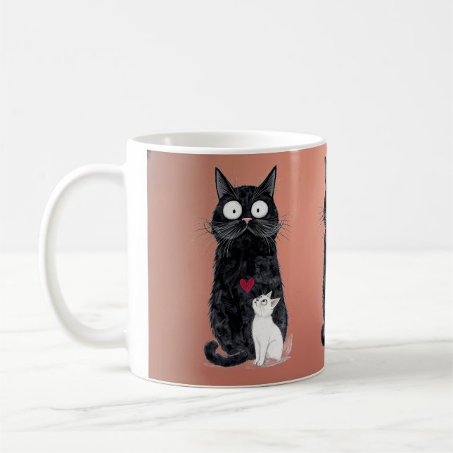 schwarze Katze  Kaffeetasse (Links)