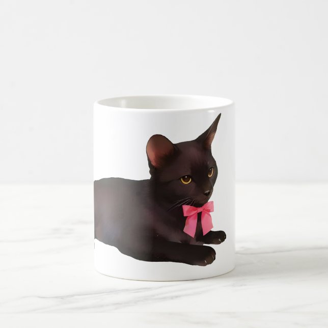 Schwarze Katze Kaffeetasse, Zweifarbiges Keramik,  Kaffeetasse (Mittel)