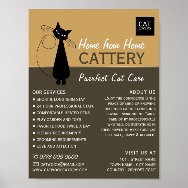 Schwarze Katze, Katterie, Boarding von Haustieren, Poster (Vorne)