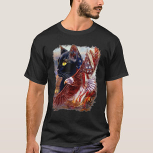 Schwarze Katze Kätzchen Amerikanische Flagge Adler T-Shirt