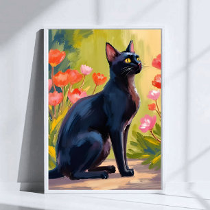 Schwarze Katze Kätzchen Haustier Wasserfarbe Blu Poster
