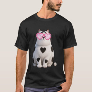 Schwarze Katze Kätzchen Kawaii Liebhaber Herz Bril T-Shirt