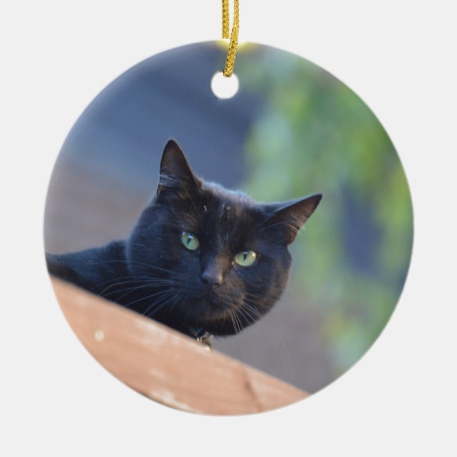 Schwarze Katze Keramik Ornament (Vorne)