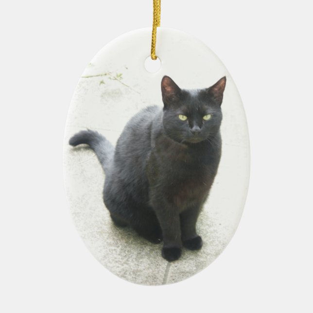 Schwarze Katze Keramik Ornament (Vorne)