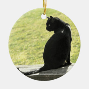 Schwarze Katze Keramik Ornament