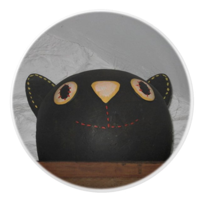 Schwarze Katze Keramikknauf (Vorderseite)