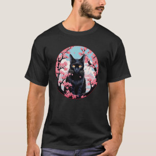 Schwarze Katze Kirschblüte Lustige Haustierblumen T-Shirt