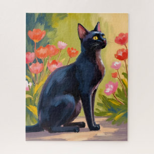 Schwarze Katze   Kitten Haustier Wasserfarbe Blume