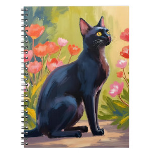 Schwarze Katze   Kitten Haustier Wasserfarbe Blume Notizblock
