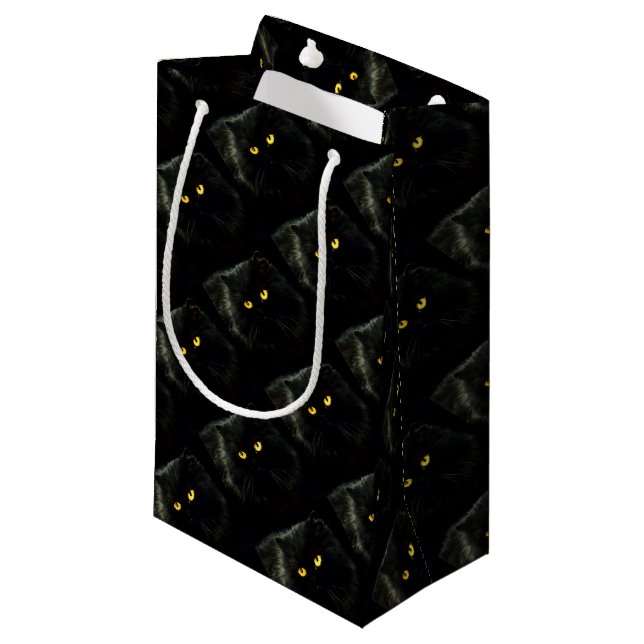 Schwarze Katze Kleine Geschenktüte (Vorderseite Schrägansicht)