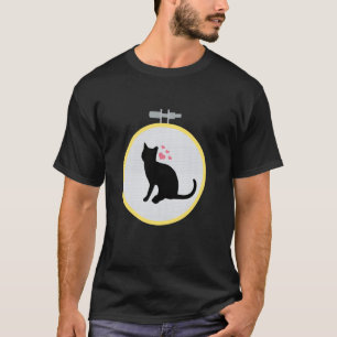 Schwarze Katze Kreuzstichmuster Herzen Valentinsta T-Shirt