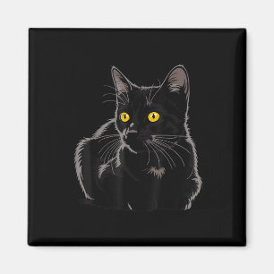 Schwarze Katze Kunst Grafik mit gelben Augen Cool Magnet