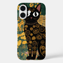 Schwarze Katze Kunst im Stil von Gustav Klimt iPhone 16 Hülle