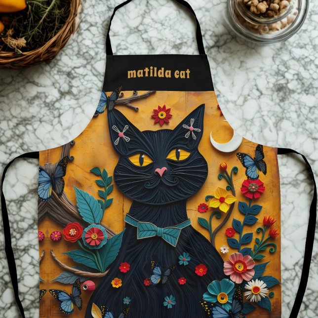 Schwarze Katze Kunst Schürze (Just add your name to this cute black cat kitchen apron)
