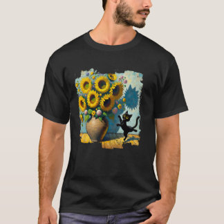 Schwarze Katze Kunst Sonnenblumen für Katzenmutter T-Shirt