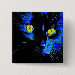 Schwarze Katze künstlerisches Portrait mit markant Button