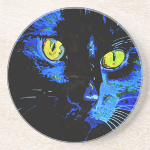 Schwarze Katze künstlerisches Portrait mit markant Getränkeuntersetzer