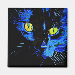 Schwarze Katze künstlerisches Portrait mit markant Magnet
