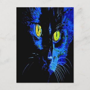 Schwarze Katze künstlerisches Portrait mit markant Postkarte