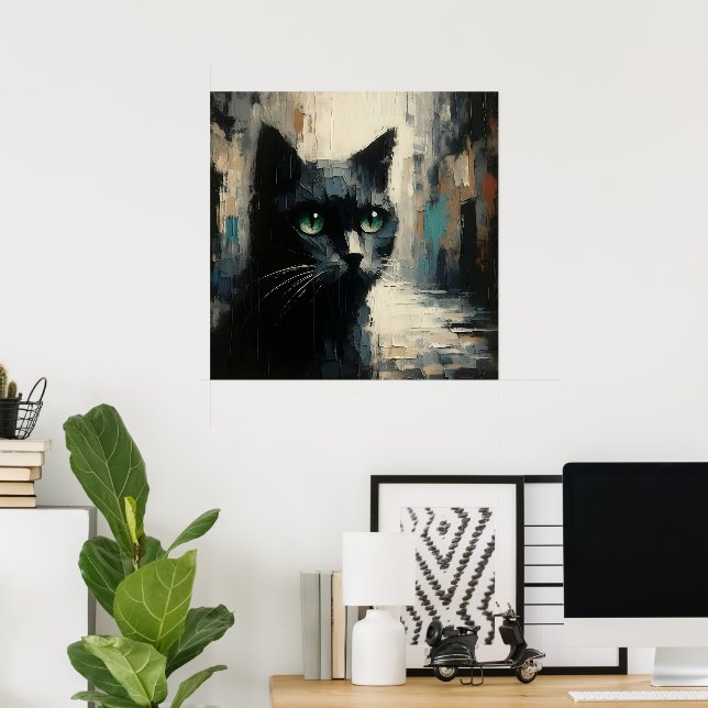 Schwarze Katze Kunstposter Poster (Heimbüro)