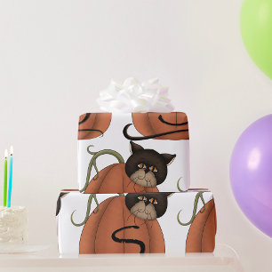Schwarze Katze Kürbis Buchstabe S Halloween Geschenkpapier